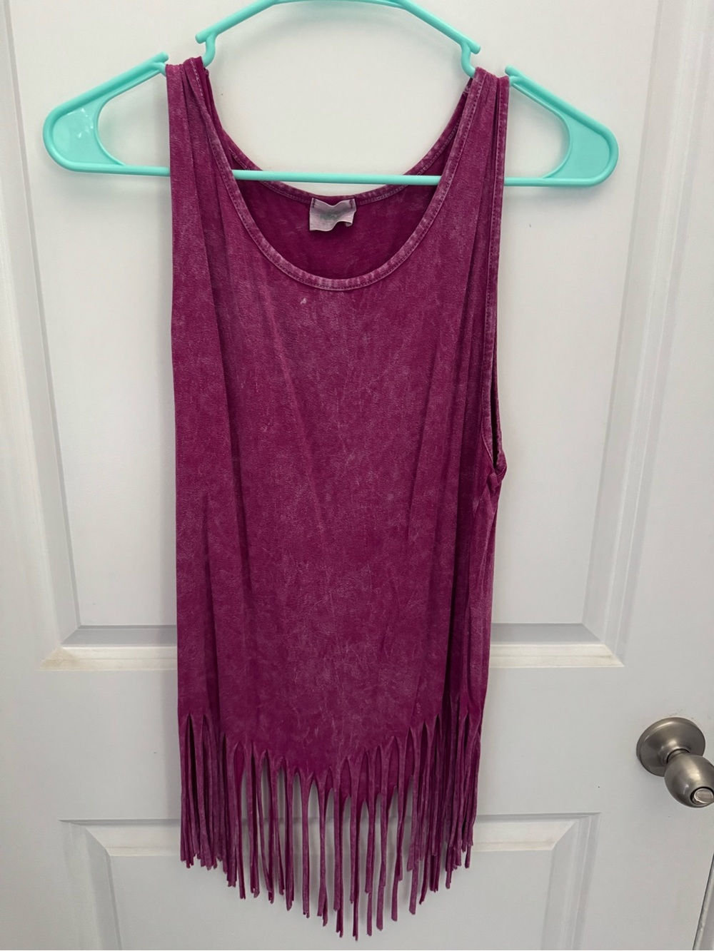Olive & Oak Berry-Tone Fringed Sleeveless Tank